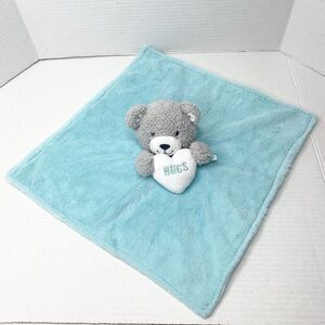 Build a Bear Workshop Teddy Bear Rattle Plush Lovey Security Blanket Blue Gray